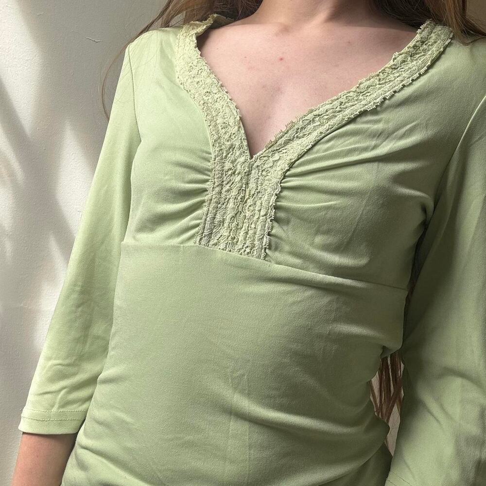 Vintage I.N. San Francisco Light Green 3/4 Sleeve Blouse Small - Picture 3 of 3